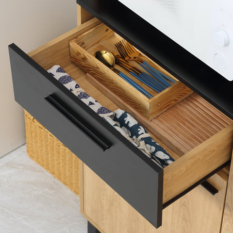 Rootz Kitchen Buffet - Storage Cabinet - Pantry Organizer - Ample Storage - 90x40x180cm - Black/Brown Wood - Modern Design - Ideal Kitchen Space Solution