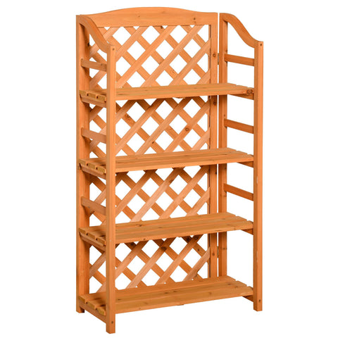 Rootz Foldable Plant Shelf - Flower Staircase - Wood Display Stand - Adjustable Shelves, Pre-Oiled Fir - 67cm x 33cm x 123cm