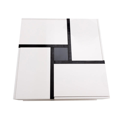 Rootz High Gloss Coffee Table - Modern Coffee Table - Stylish Living Room Table - Pull-Out Storage, Artistic Design - 78cm x 78cm x 36cm