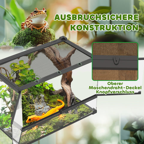 Rootz Glass Terrarium for Reptiles - Vivarium - Reptile Enclosure - Waterproof Floor - 50cm x 30cm x 35cm