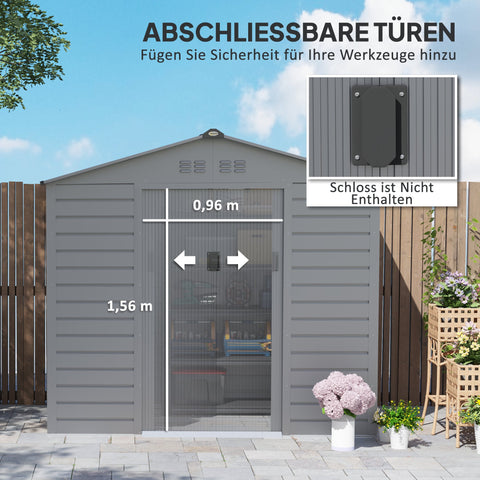 Rootz Garden Tool Shed - Steel Storage - Lockable Storage - Waterproof & Ventilated - 213cm x 131cm x 192cm