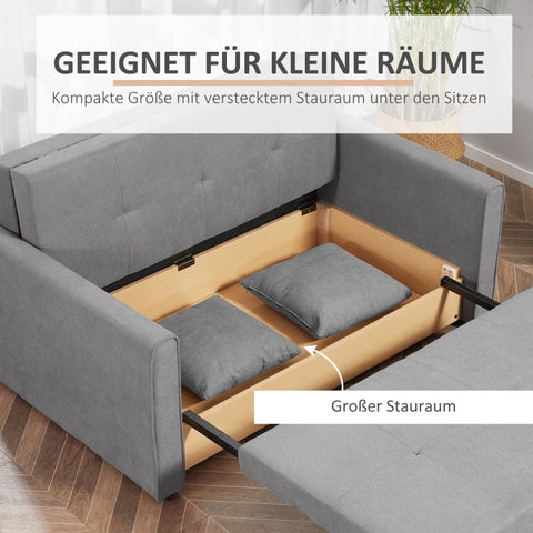 Rootz 2 Seater Sofa Bed with Hidden Storage - Sleeper Sofa - Convertible Couch - Comfort, Style, Functionality - 152W x 101D x 81H cm - Polycotton Gray