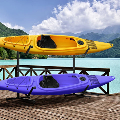 Rootz Kajakrek - Houder 2 Kajaks - Surfplanken - Stand-up Paddles - Metalen frame - In de breedte verstelbaar - Staal - Zwart - 240L x 72,5W x 157H cm