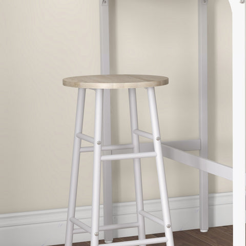 Rootz 3 Piece High Table Set - Bar Set - Dining Set - Space-Saving Design - 105x40x90cm, Stools 30x60cm - Steel & MDF, White- Brown