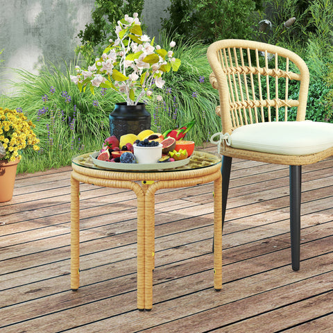 Rootz Side Table - Coffee Table - Bedside Table - Poly Rattan - Weatherproof & UV-Resistant - Ø50 cm x 44H cm - Gold