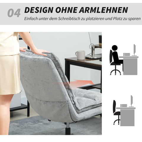Rootz Armless Upholstered Office Chair - Rotatable Padded Desk Chair - Height Adjustable Seating - Soft Fabric Comfort - 63.5cm x 81cm x 96-102cm