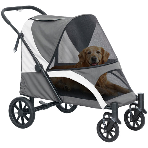 Rootz Foldable Dog Buggy - Pet Car - Pet Stroller - Easy Storage - 124cm x 67cm x 100cm - Grey