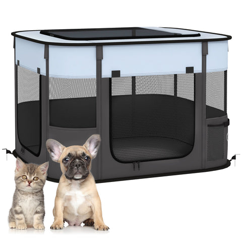 Rootz Foldable Pet Play Run - Pet Enclosure - Puppy Playpen - Ventilated & Stable - 74cm x 60cm x 45cm
