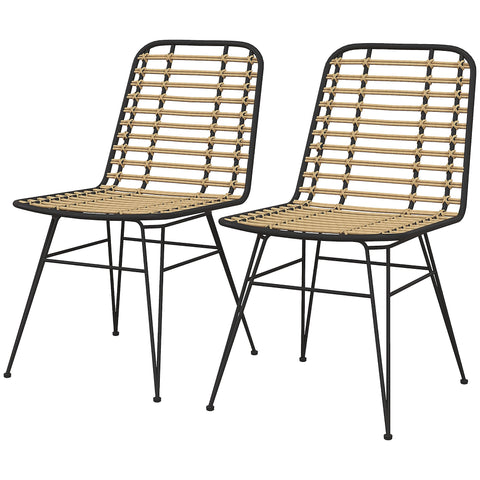 Rootz Set of 2 Dining Chairs - Rattan-Style - Bohemian Seating - PE & Steel - 47cm x 58cm x 80cm - Comfortable & Stylish