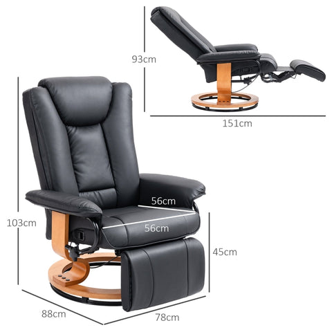 Rootz Recliner Chair - TV Armchair - Lounge Chair - Compact Size - 135° Recline - 360° Rotating Base - Faux Leather - 78cm x 88cm x 103cm