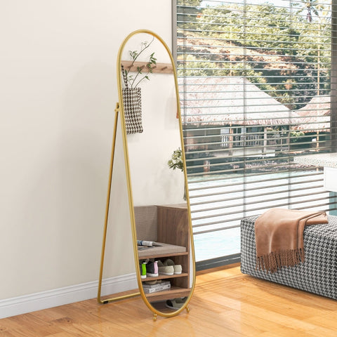 Rootz Full-Length Mirror - Standing Mirror - Rustproof Metal Frame - Elegant Oval Shape - Clear Reflection - 40cm x 41cm x 159cm