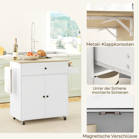 Rootz Kitchen Cart with Drawer - Kitchen Island - Serving Cart - Versatile Storage - 106cm x 42cm x 87cm
