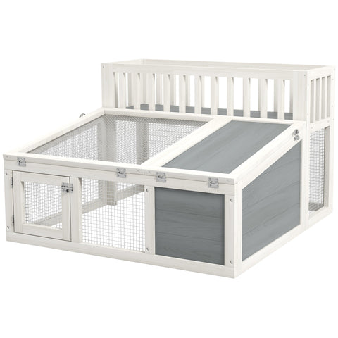 Rootz Rabbit Hint - Wooden Rabbit Hutch - Bunny Cage - Plant Shelf - Large Space - 94L x 90B x 60H cm