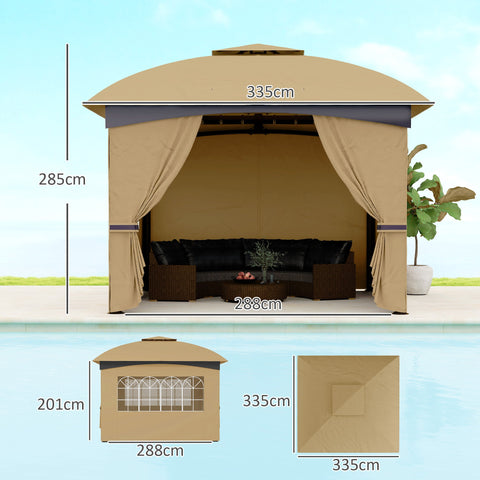 Rootz Garden Gazebo 3.4x3.4m - Beer Tent - Outdoor Shelter - UV Protection - Steel Frame - 335L x 335W x 285H cm
