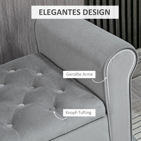 Rootz Upholstered Bed Bench - Velvet Bench - Storage Bench - Elegant Design - Ample Storage - Comfortable Seating - 126cm x 48.5cm x 57cm - Gray