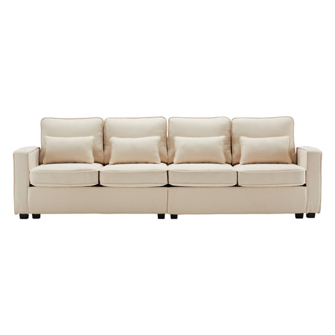 Rootz Modern 4-Seater Sofa - Linen Look Sofa - Spacious Couch - Adjustable Cushions - 264x83x87 cm - Beige