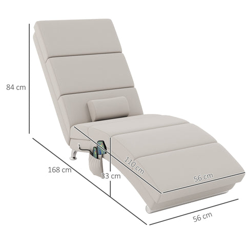 Rootz Relax Armchair Massage Chair - Heating Chaiselongue - Linen Look - Lumbar Support - 56cm x 168cm x 84cm Brown