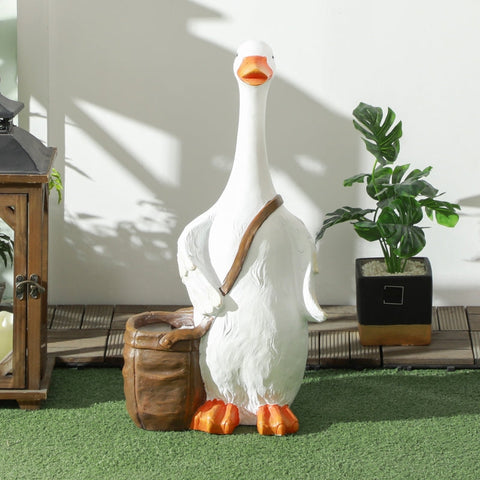 Rootz Swan Flower Pot with Shoulder Bag - Garden Planter - Outdoor Flower Container - Weatherproof - Promotes Healthy Root Growth - Versatile Placement - 32cm x 18cm x 60cm - White Brown Resin
