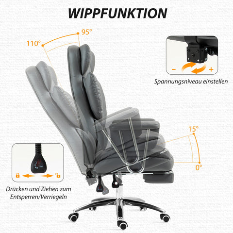 Rootz Ergonomic Office Chair - Swivel Chair - Adjustable Computer Chair - With Footrest & Tilt - 74cm x 65cm x 120-128cm