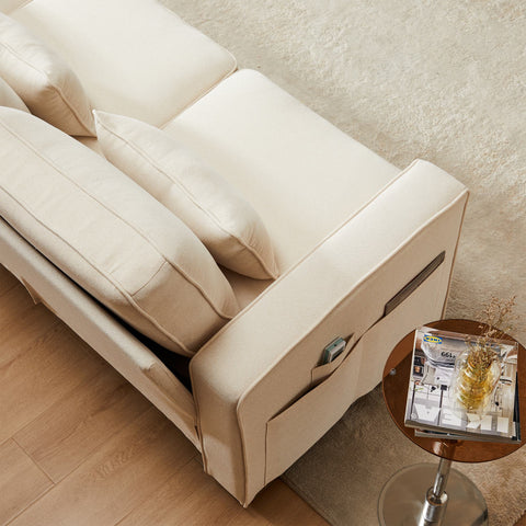 Rootz Modern 4-Seater Sofa - Linen Look Sofa - Spacious Couch - Adjustable Cushions - 264x83x87 cm - Beige