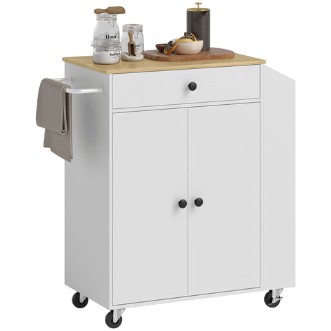 Rootz Kitchen Cart with Drawer - Mobile Storage - Versatile Trolley - Adjustable Shelves - 82 x 38 x 86.5 cm - White and Brown