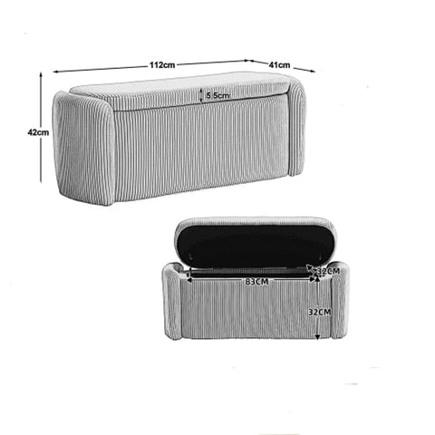 Rootz Storage Stool - Velvet Ottoman - Upholstered Bench - Spacious Storage - 112L x 41W x 42H cm