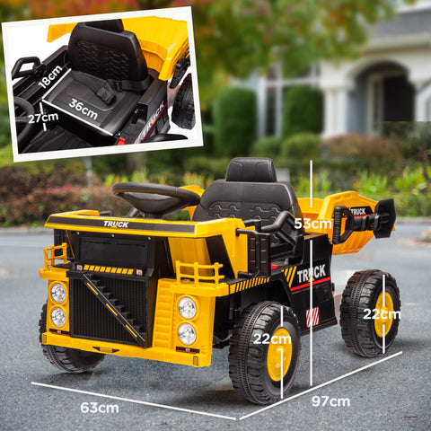 Rootz Electric Dump Truck Ride-On Car - Children's Vehicle - Kids Tractor - Tilting Load Area - Lights & Music - 97cm x 63cm x 53cm