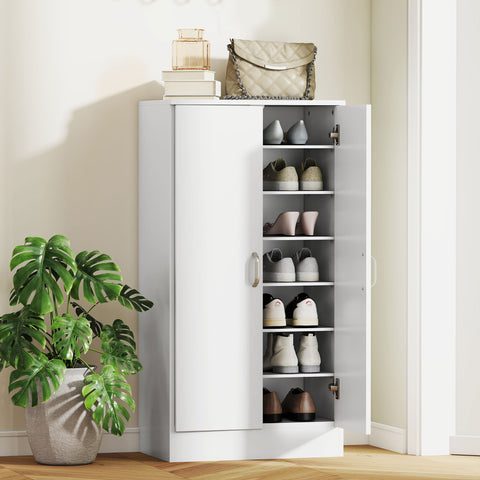 Rootz Shoe Cabinet - Footwear Organizer - Shoe Storage Unit - Soft-Close Hinges - 55 x 35 x 108 cm - Stores 14 Pairs - White