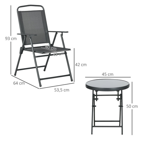 Rootz 3-Part Bistro Set - Metal Garden Furniture - Weatherproof Patio Set - Foldable Design - Table Ø45x50h, Chairs 53.5x64x93 cm -  Grey