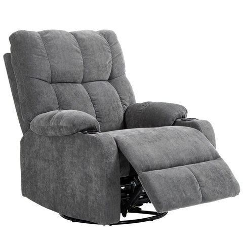 Rootz Recliner Chair - Tv Armchair - Relaxation Chair - 135°Adjustable Backrest - Extended Footrest - Swivel & Rocking Functions - Dark Gray - 88cm x 96cm x 108cm