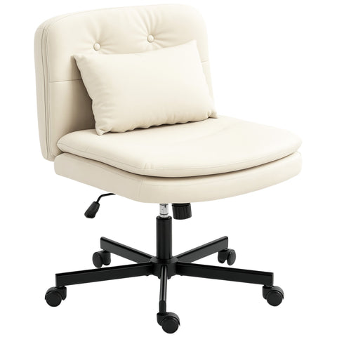 Rootz Armless Office Chair - Swivel Office Chair - Desk Chair with Rollers - Height Adjustable & White- 63cm x 67cm x 83-93cm