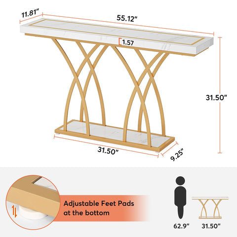 Rootz Chic Gold Console Table - Hallway Table - Sofa Table - Luxurious Design -140cm L x 30cm W x 80cm H