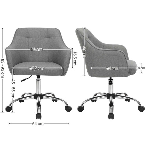 Rootz Office Chair - Gray Swivel Chair - Rolling Chair - Ergonomic Support - 65cm x 69cm x (83-93)cm