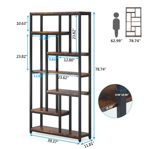 Rootz Industrial Bookshelf - Open Shelving - Display Rack - Enhances Home Ambiance - 100.00 cm L x 30.00 cm D x 200.00 cm H