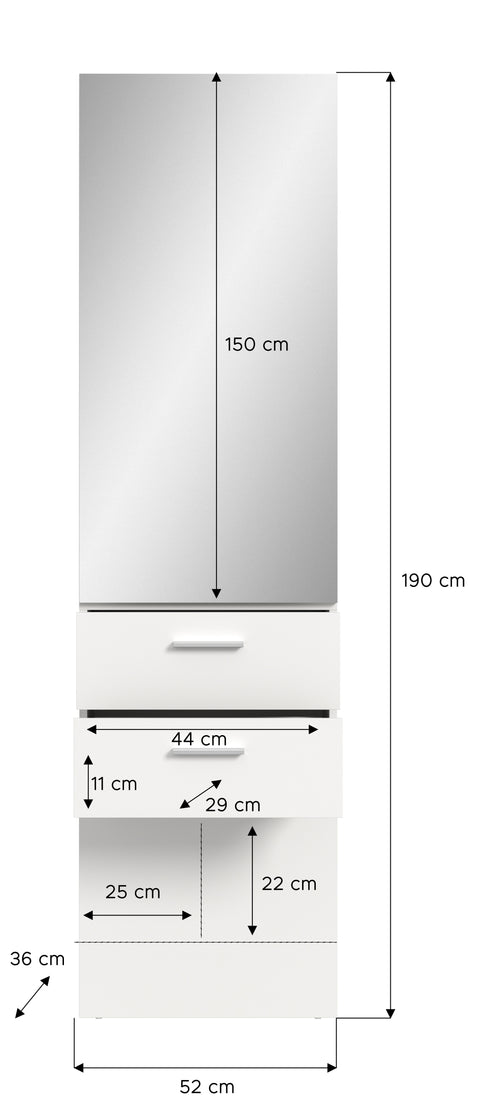 Rootz Wardrobe Panel - Coat Rack - Hallway Organizer - Space-Saving Design - 52x190x36 cm