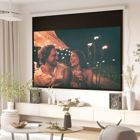 Rootz 100 Inch Projection Screen - Motorized Canvas - Home Theater Screen - 4K HD - Wall/Ceiling Mount - 247cm x 7.5cm x 168cm