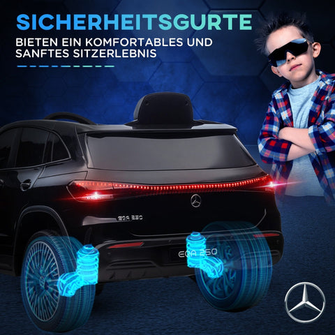 Rootz Electric Children's Car - Licensed Mercedes-Benz EQA - Kids Ride-On Car - Music & Headlights - Parental Remote Control - 111.5cm x 69cm x 52.5cm - Black