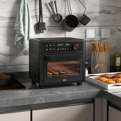 Rootz Black Mini Oven - Air Fryer - Countertop Oven - 6 Presets - Even Cooking - Saves Time & Energy - 33.5cm x 32cm x 32.5cm