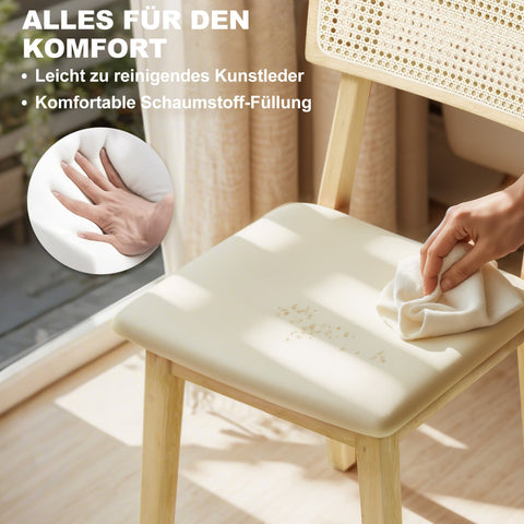 Rootz Dining Room Chair - Rattan Chair - Dining Seat - Stable Rubber Wood - 46.5b x 85h cm - Elegant Design and Comfort