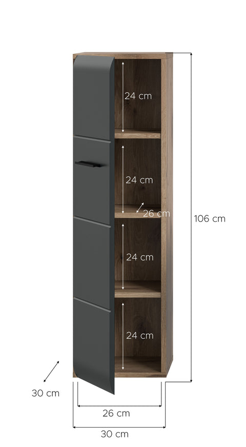 Rootz Storage Unit - Cabinet - Organizer - Versatile Shelves - MDF Front - 30x106x30cm - Black and Brown
