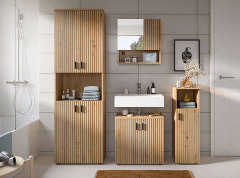 Rootz Bathroom Set - Vanity Cabinet - Mirror Cabinet - Easy-Care Design - Artisan Oak Imitation - 180cm x 192cm x 30cm