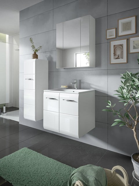 Rootz Bathroom Combination - Vanity Cabinet - Storage Unit - Easy Maintenance - White High Gloss MDF - 105x185x46 cm