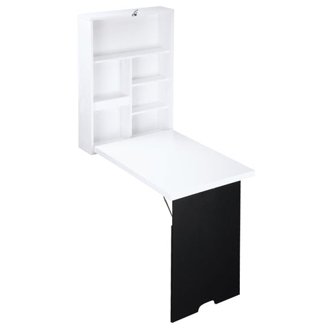 Rootz Wall Desk - Folding Table Top - Wall Table - 5 Compartments - Space-saving - Black+ White - 60x94.5x147cm