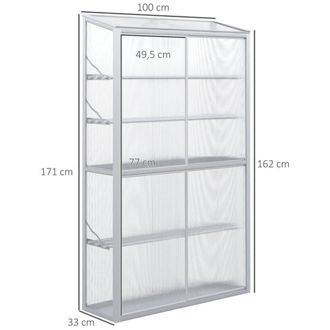 Rootz Greenhouse - Plant Shelter - Garden Conservatory - Extend Growth Period - Protect from Insects and Frost - Adjustable Shelves - 100L x 33W x 162/171H cm - Aluminum Alloy and Polycarbonate