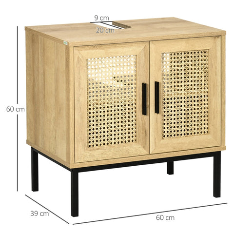 Rootz kleankin Boho badkamermeubel - stijlvolle opbergoplossing - functionele wastafelkast - modern boho-ontwerp - duurzaam hout - 60 cm x 39 cm x 60 cm
