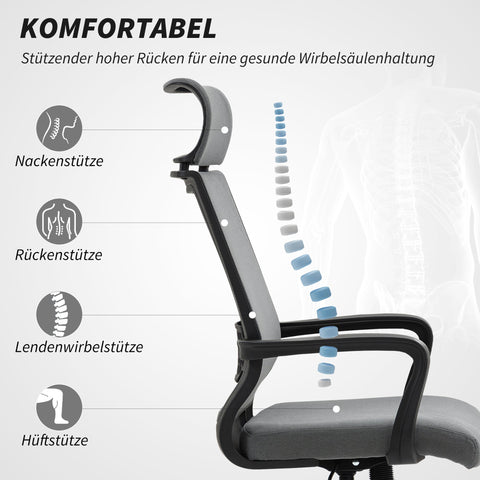 Rootz Grey Office Chair - Desk Chair - Ergonomic Chair - Breathable Art Wool - 69t x 109-117h cm