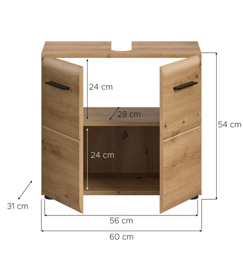 Rootz Vanity Unit - Bathroom Cabinet - Sink Storage - Brown - Space-Saving - 60cm x 54cm x 30cm