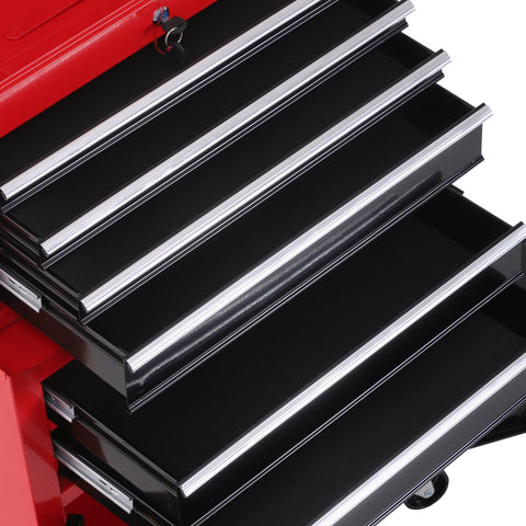 Rootz Tool Cabinet & Box - Rollable Drawer Organizer - Red Metal Storage - Lockable & Anti-Slip - 61.6cm x 33cm x 108cm