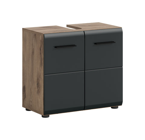Rootz Washbasin Base Cabinet - Vanity Unit - Under Sink Storage - High-Quality MDF - 60 x 54 x 30 cm - Black and Brown