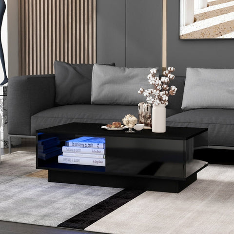 Rootz Modern Coffee Table - Sofa Table - LED Table - Ample Storage - 95L x 55W x 32H cm